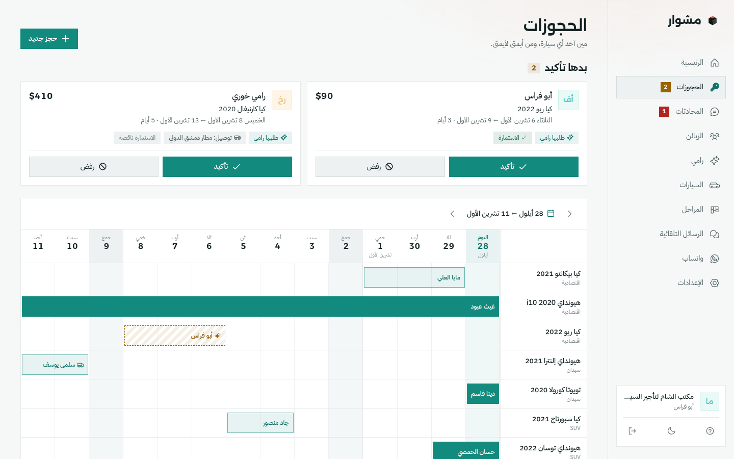 لوحة الحجوزات بمشوار
